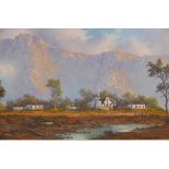 Hentie Meyer, South African landscape, signed, oil on board, 40" x 20"