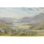 An early C20th landscape scene with valley and river, pastel on paper, indistinctly signed and dated