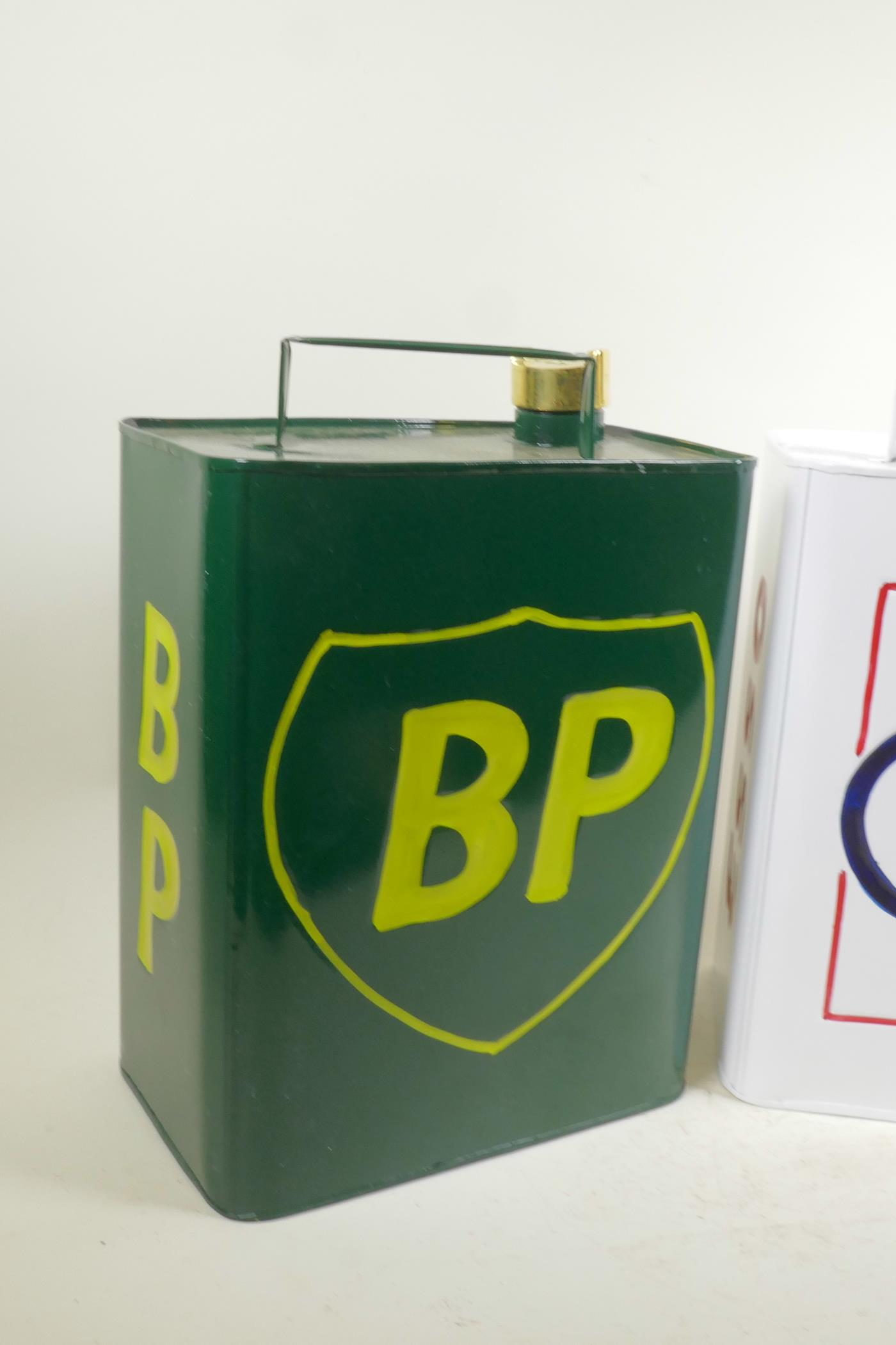 Two enamelled metal petrol cans, 12" high - Image 2 of 3