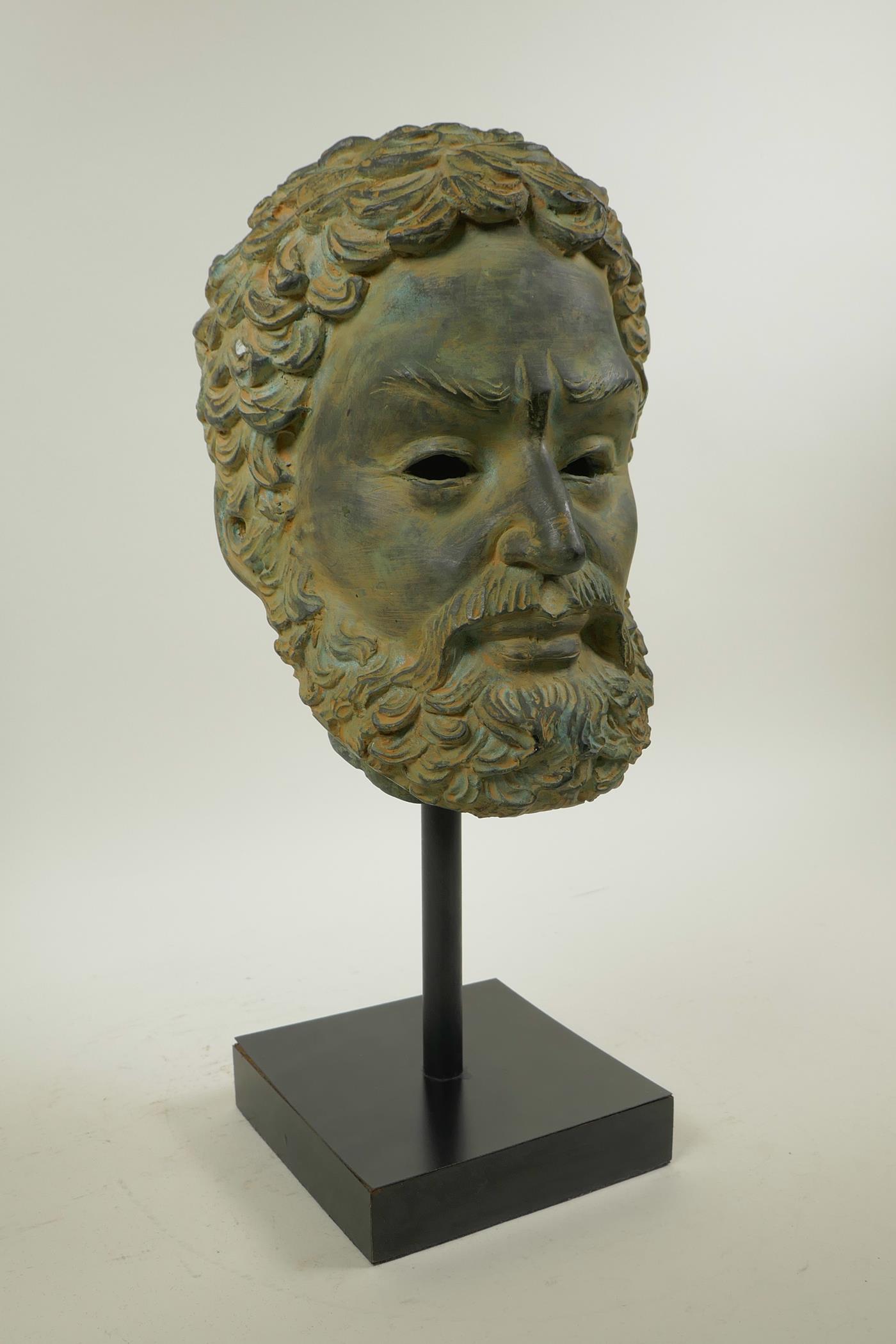 A mounted bronze head bust of a greco-roman gentleman, 15" high - Image 3 of 4