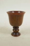 A Chinese turned faux horn stem cup, 3½" high