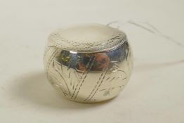 A sterling silver pill box, 1" diameter