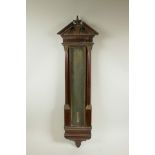 A C19th mahogany and brass thermometer case in the Regency style, 30" high