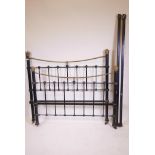 A Victorian brass and iron bed, headboard 52" high, 55" wide
