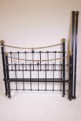 A Victorian brass and iron bed, headboard 52" high, 55" wide
