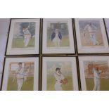 John Ward, a set of six Limited Edition prints, 165/350, portraits of cricketers, Colin Cowdrey, Ray