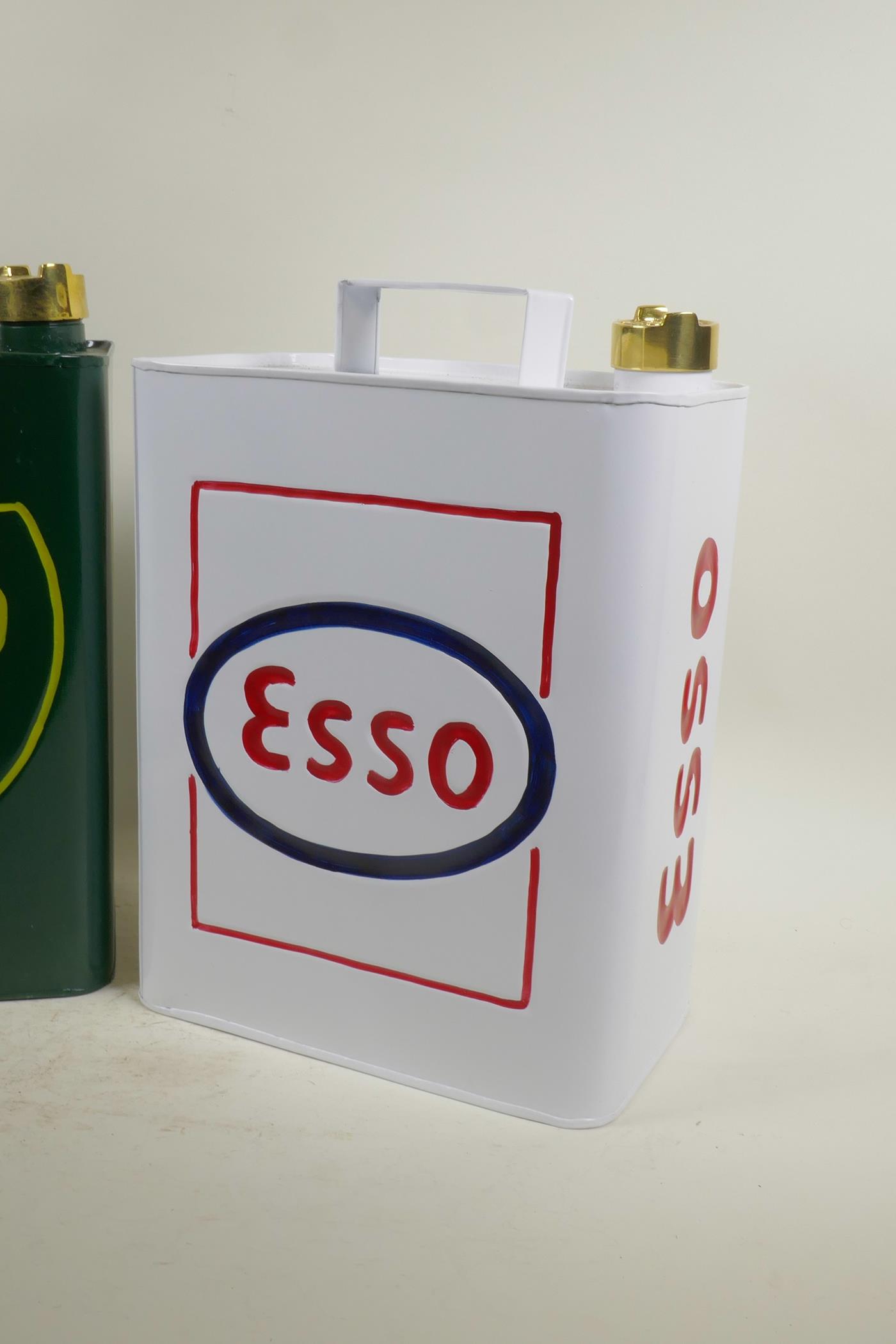 Two enamelled metal petrol cans, 12" high - Image 3 of 3