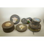 A collection of 16mm and 35mm film cases, some with contents, to include two French films 'Les