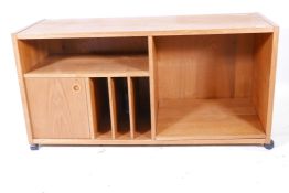 A Danish teak side cabinet with open shelves and single cupboards, 25" high, 49" inches wide, 18"