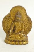 A gilt bronze figure of Buddha, 2½" high