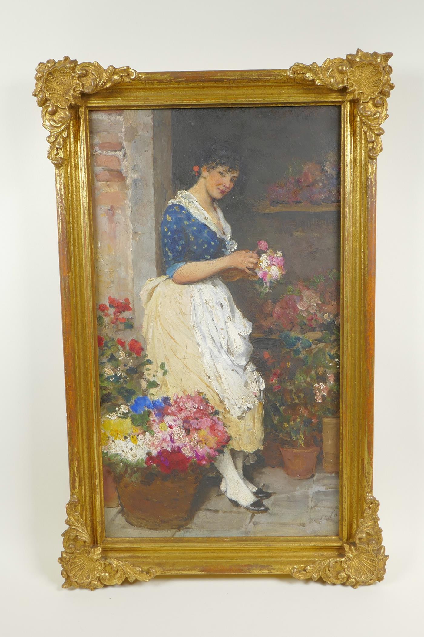 Portrait of a flower seller, in the manner of Eugene Von Blass, indistinctly signed (possibly a - Image 3 of 5