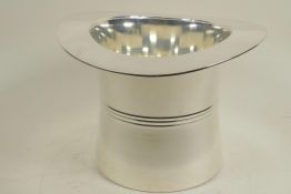 A silver plated 'top hat' wine coaster, 7" high