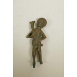 A brass mount in the form of a Haloed figure carrying a cornucopia, 4½" high