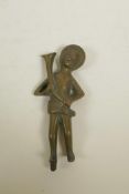 A brass mount in the form of a Haloed figure carrying a cornucopia, 4½" high