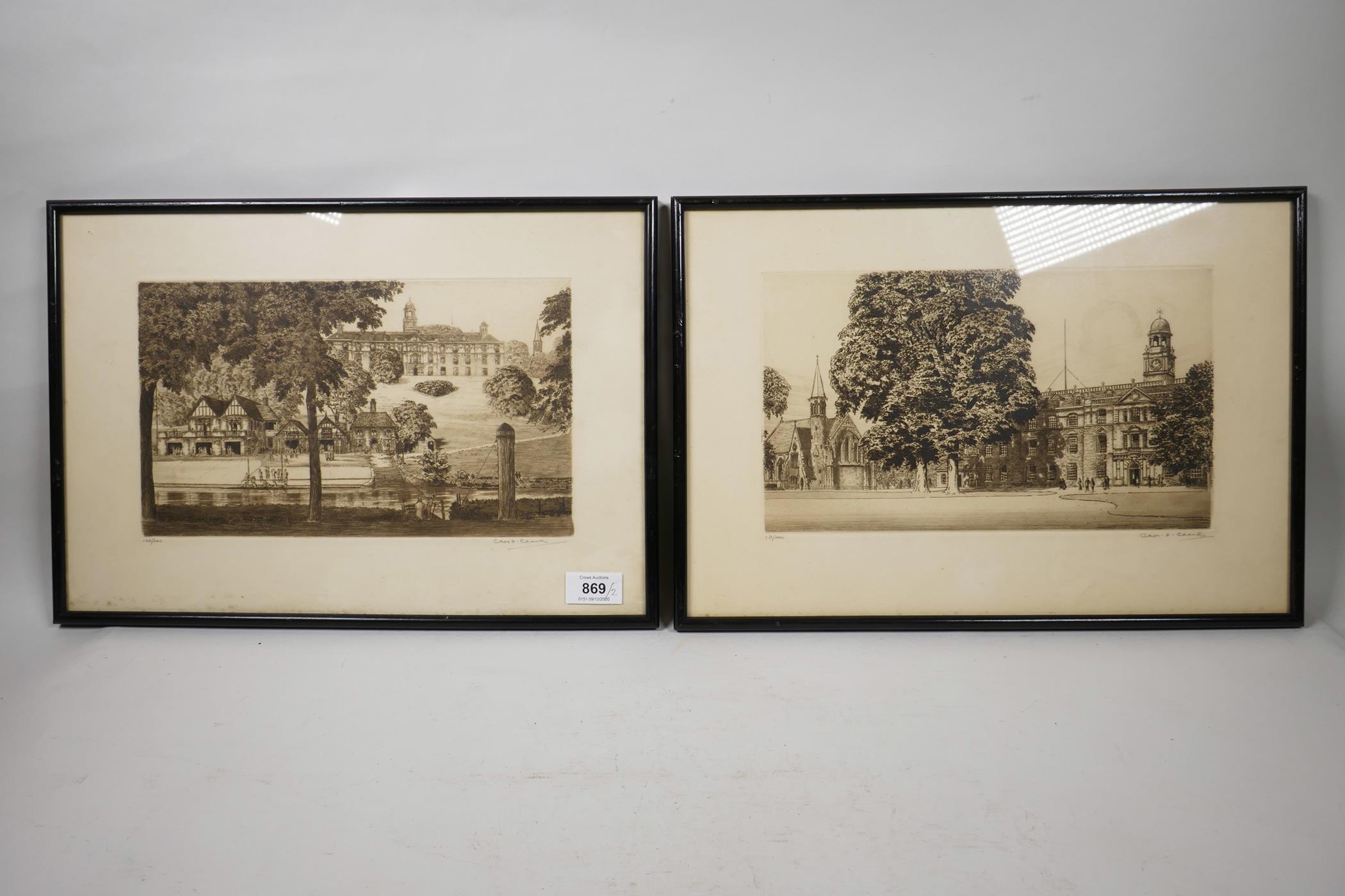 Charles Herbert Clark (British, b.1890), a pair of sepia etchings of notable buildings, numbered - Image 3 of 7