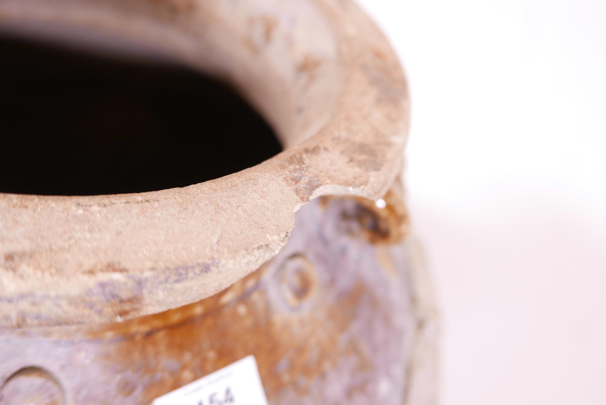 A large Chinese treacle glazed jar with four moulded ring handles, 26" high - Image 5 of 5