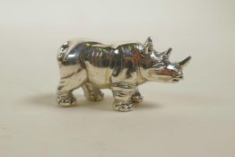 A sterling silver rhino, 1½" long