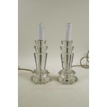 A pair of Art Deco style glass lamps, one repair, 10½" high, a/f, chips