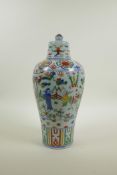 A Chinese wucai porcelain meiping vase and cover decorated with figures in a landscape, 6