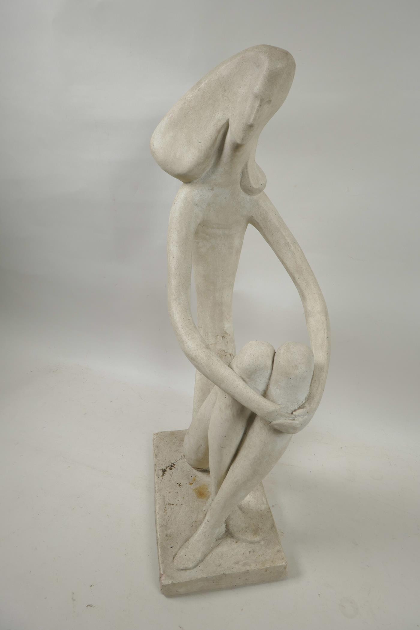 An abstract pottery figure of a seated lady, 11" high - Image 2 of 3