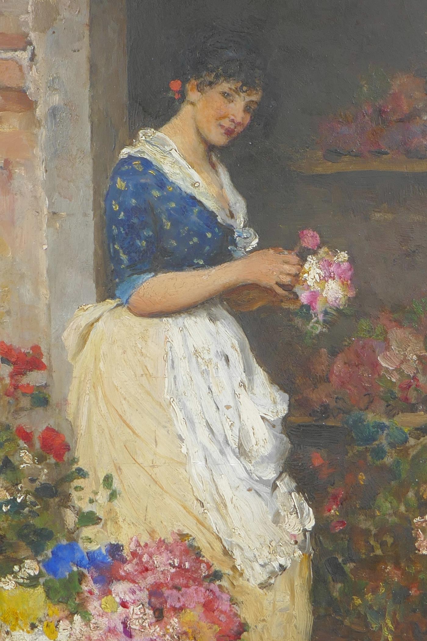 Portrait of a flower seller, in the manner of Eugene Von Blass, indistinctly signed (possibly a - Image 2 of 5