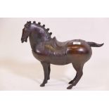 A Chinese bronze figure of a horse with saddle and harness, 15" high