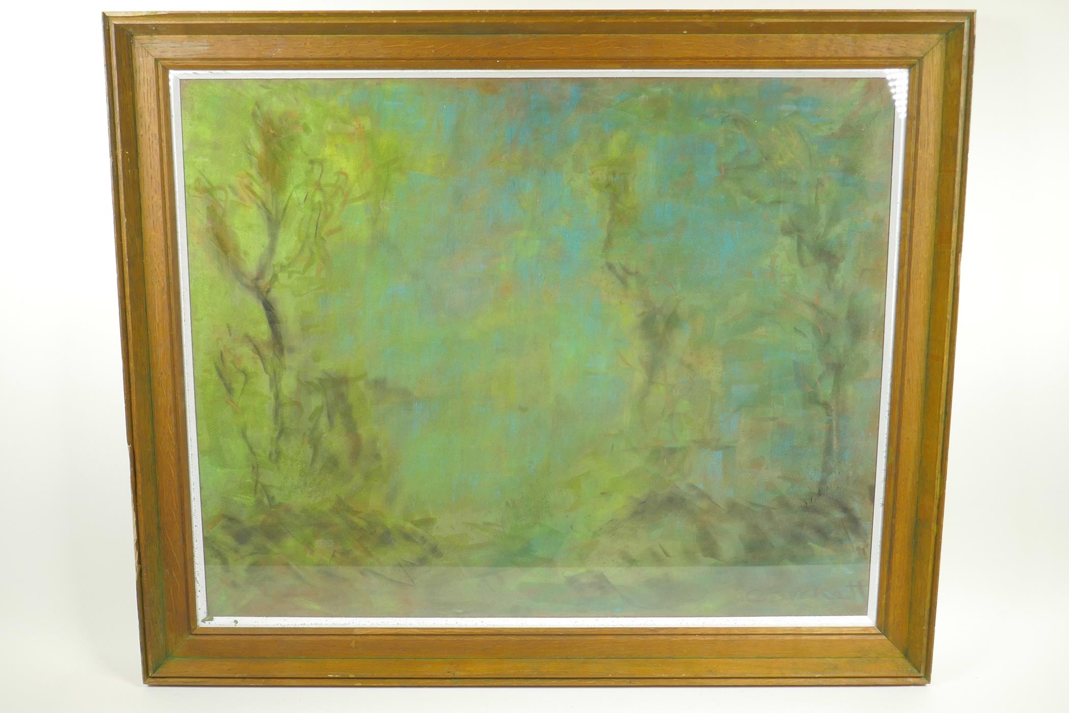 A woodland lake, signed C. Beckett, pastel drawing, 19" x 24"