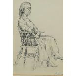 A pen and ink drawing, portrait of a seated lady, signed A. Besnard, 9" x 6½"