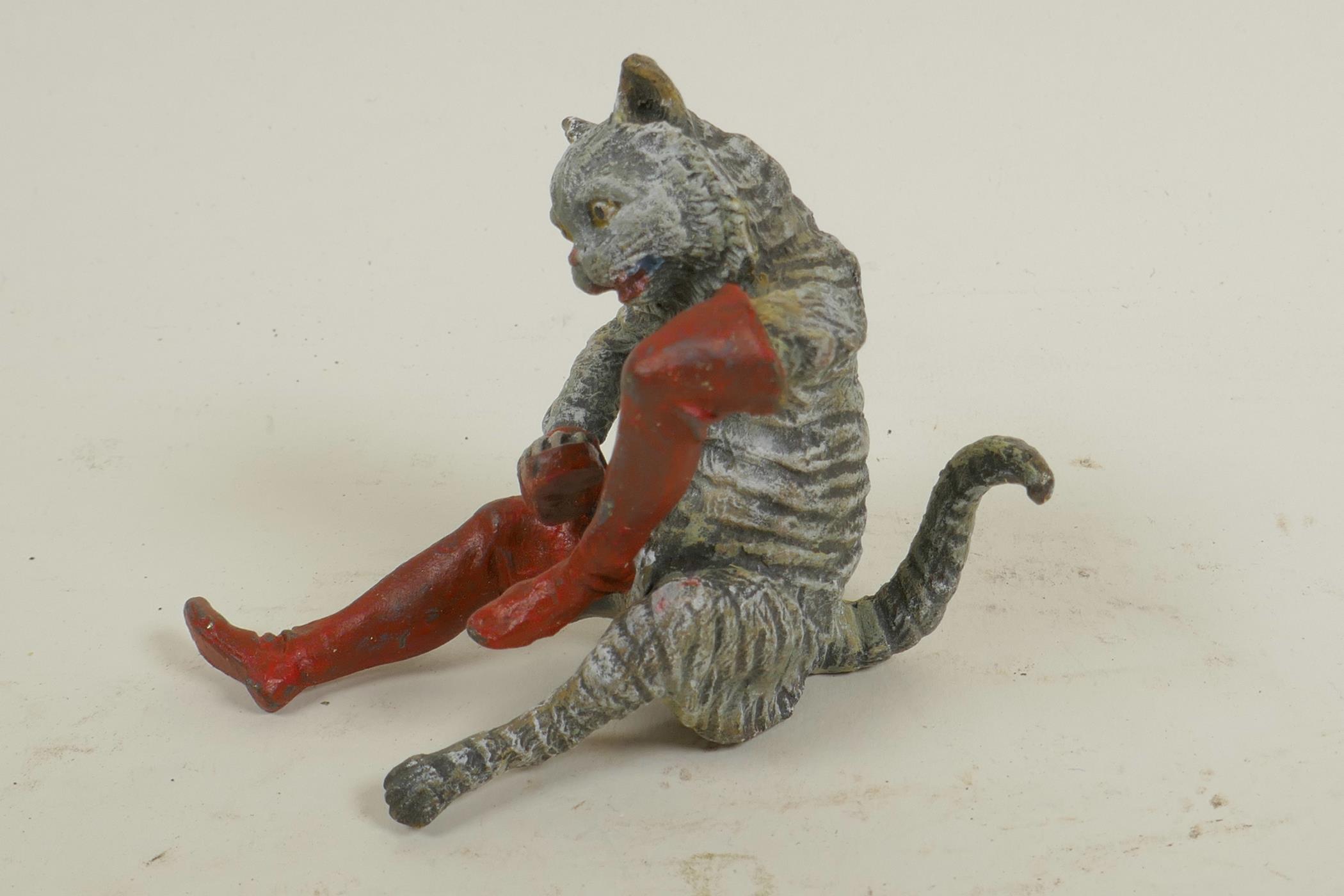 A small cold painted bronze figurine of Puss in Boots, 3" high - Image 4 of 5