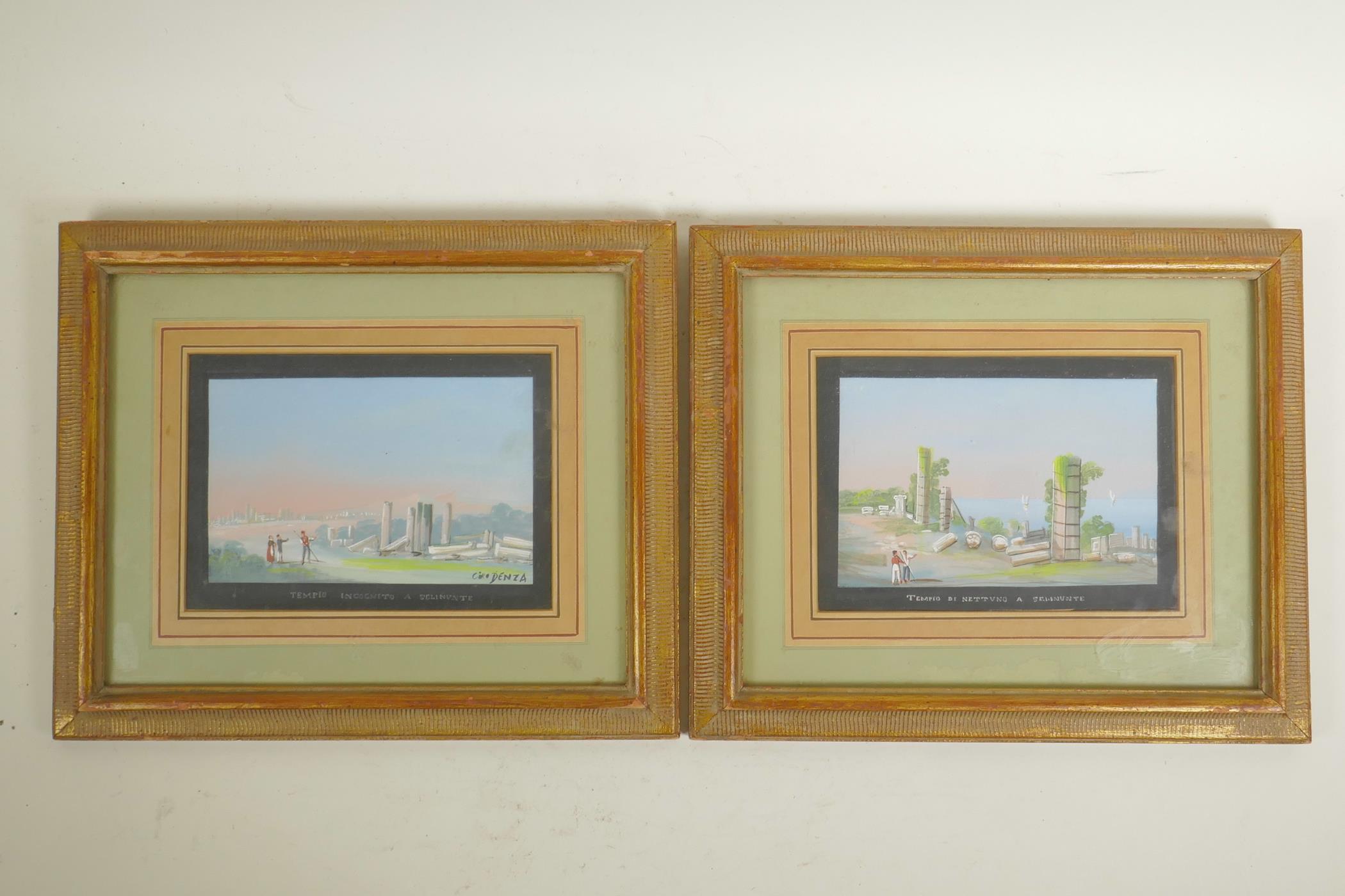 Giro Denza, a pair of Italian landscapes depicting ruins, 'Tempio di Nettuno a Selinute' and 'Tempio