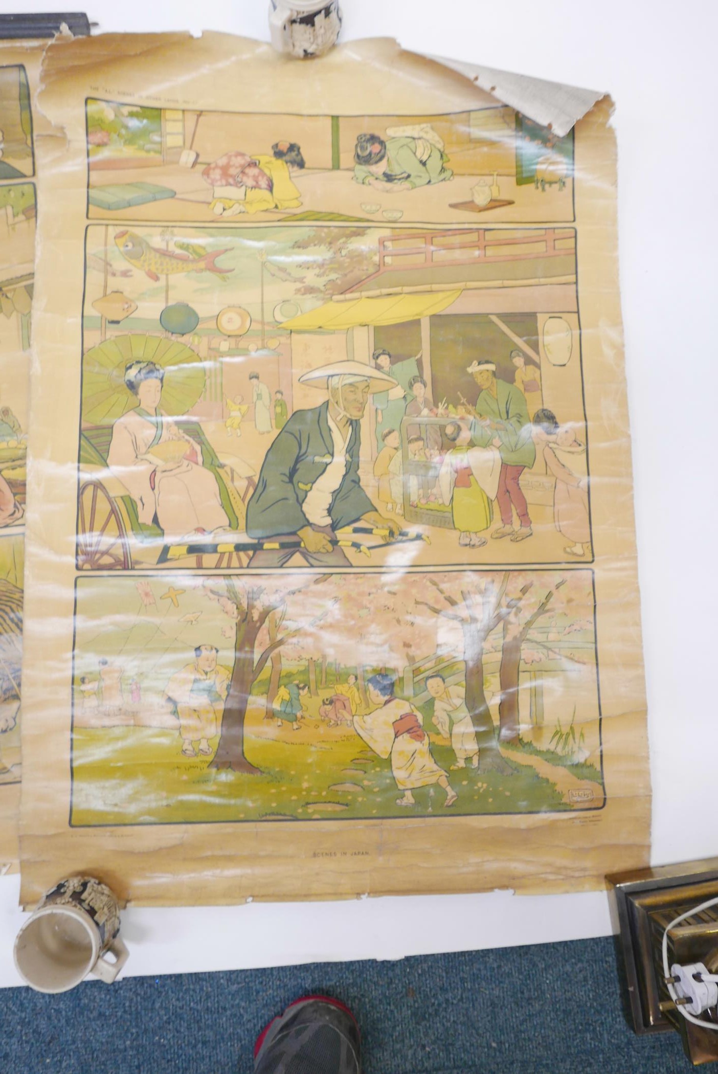Three vintage educational scrolls, 'Life in Other Nations', India, Japan and Russia, 26" x 38" (3) - Image 4 of 4