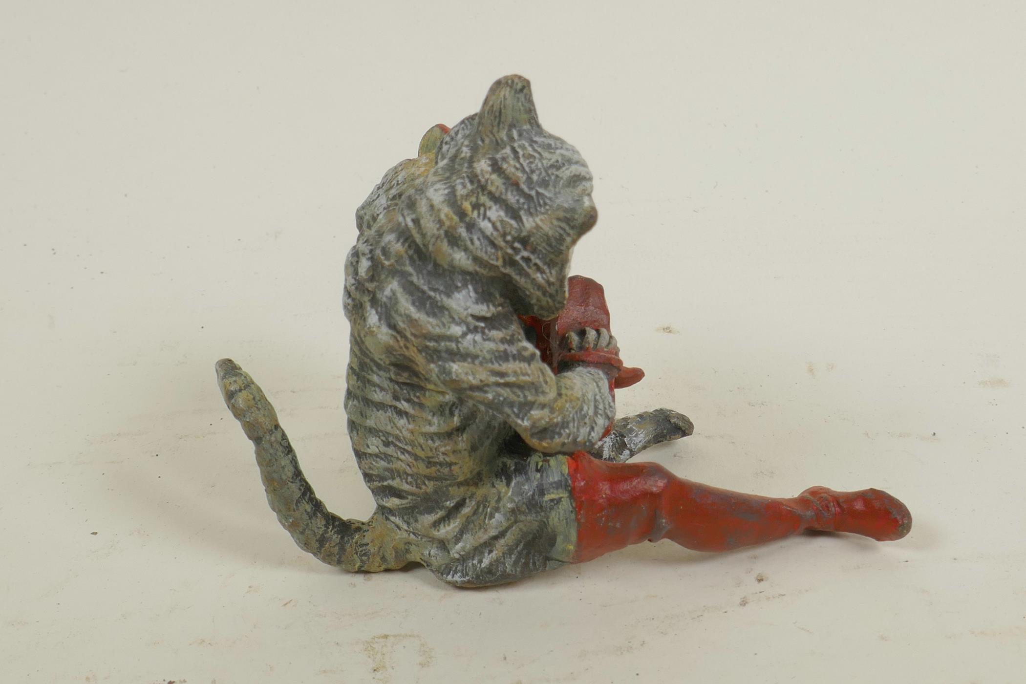 A small cold painted bronze figurine of Puss in Boots, 3" high - Image 3 of 5