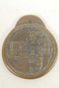 A heavy Chinese bronze medallion cast with calligraphy and seal mark, and running horses to the