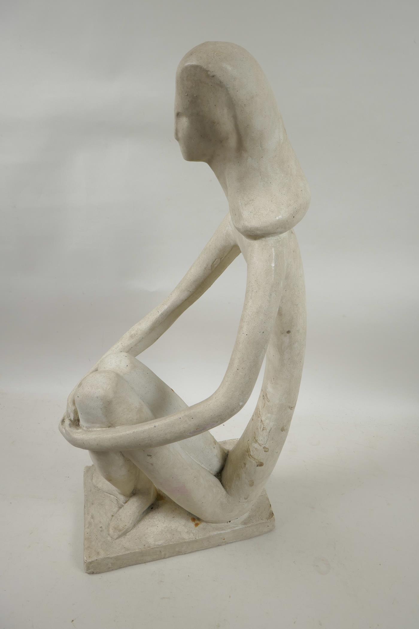 An abstract pottery figure of a seated lady, 11" high - Image 3 of 3