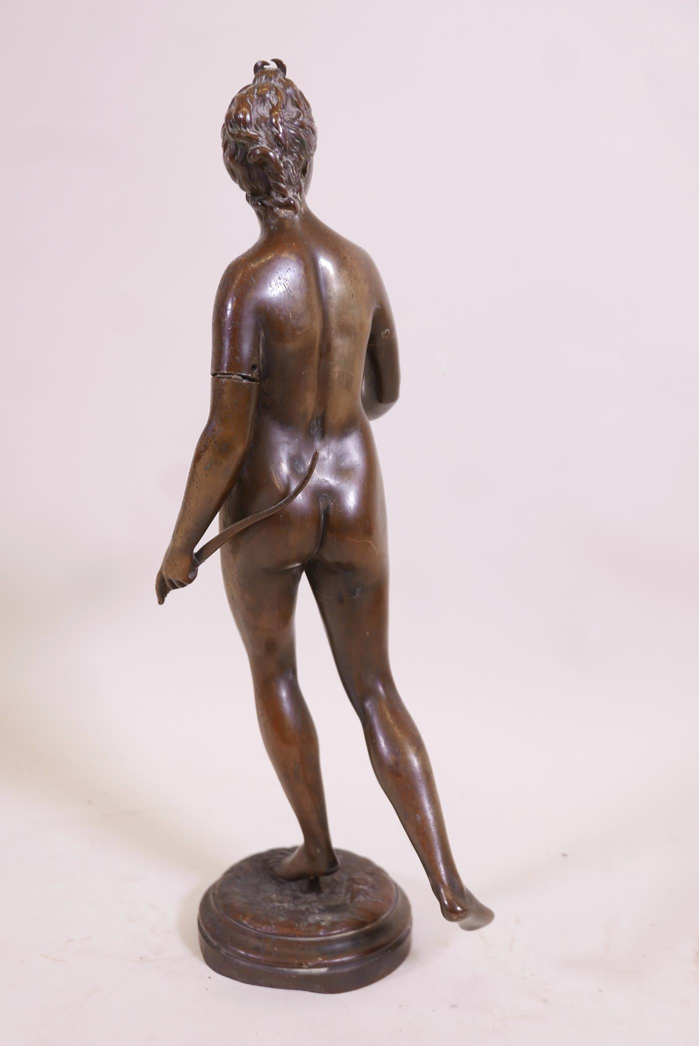 An antique brass figure of Diana the Huntress, after the antique, 24" high - Image 3 of 4