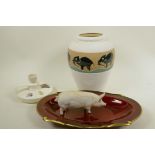 A Beswick model sow, matte glaze, A/F, a Carltonware Rouge Royale oblong dish, 12" x 8", a studio