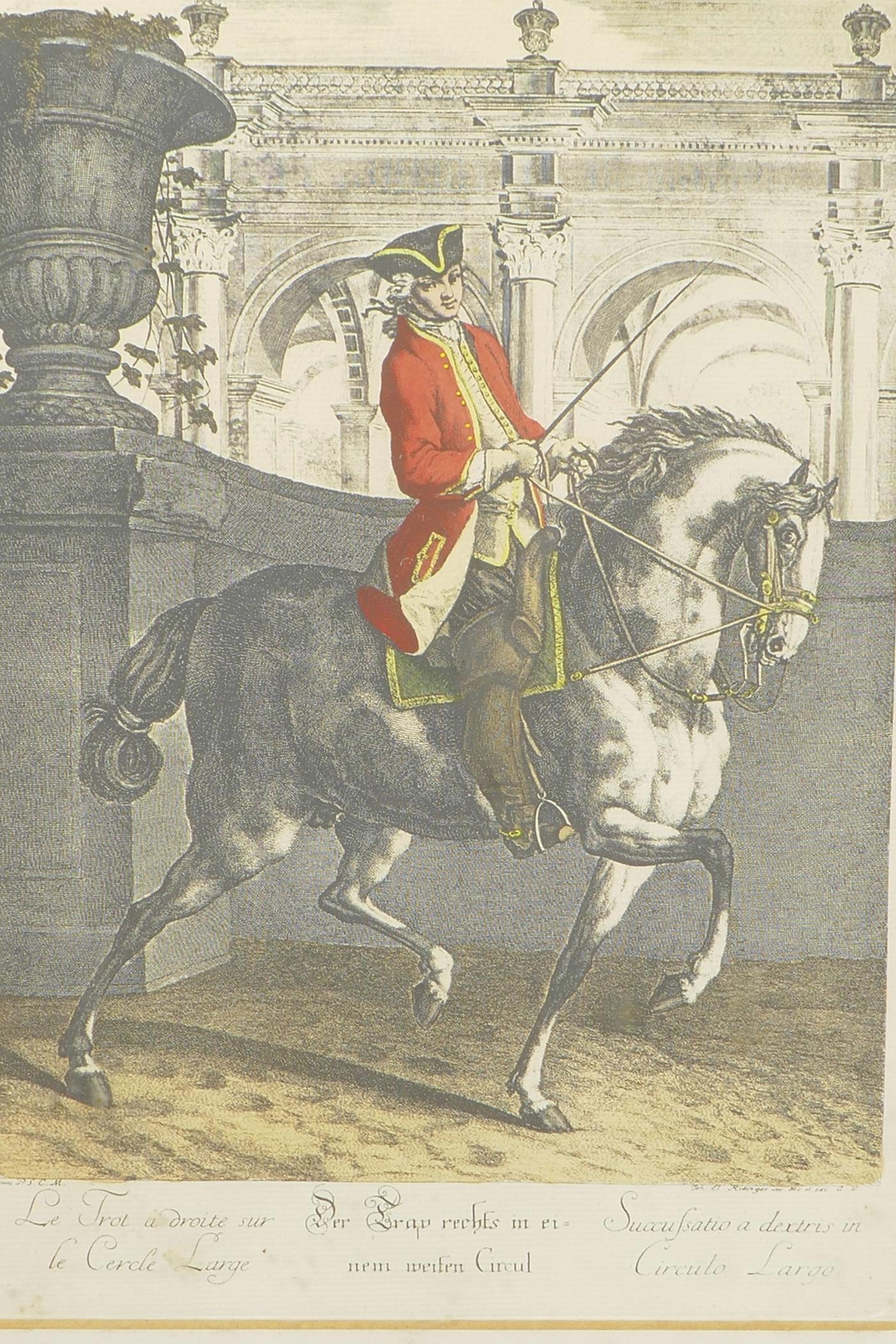 After Johann Elias Ridinger, a pair of hand coloured engravings depicting military gentlemen on