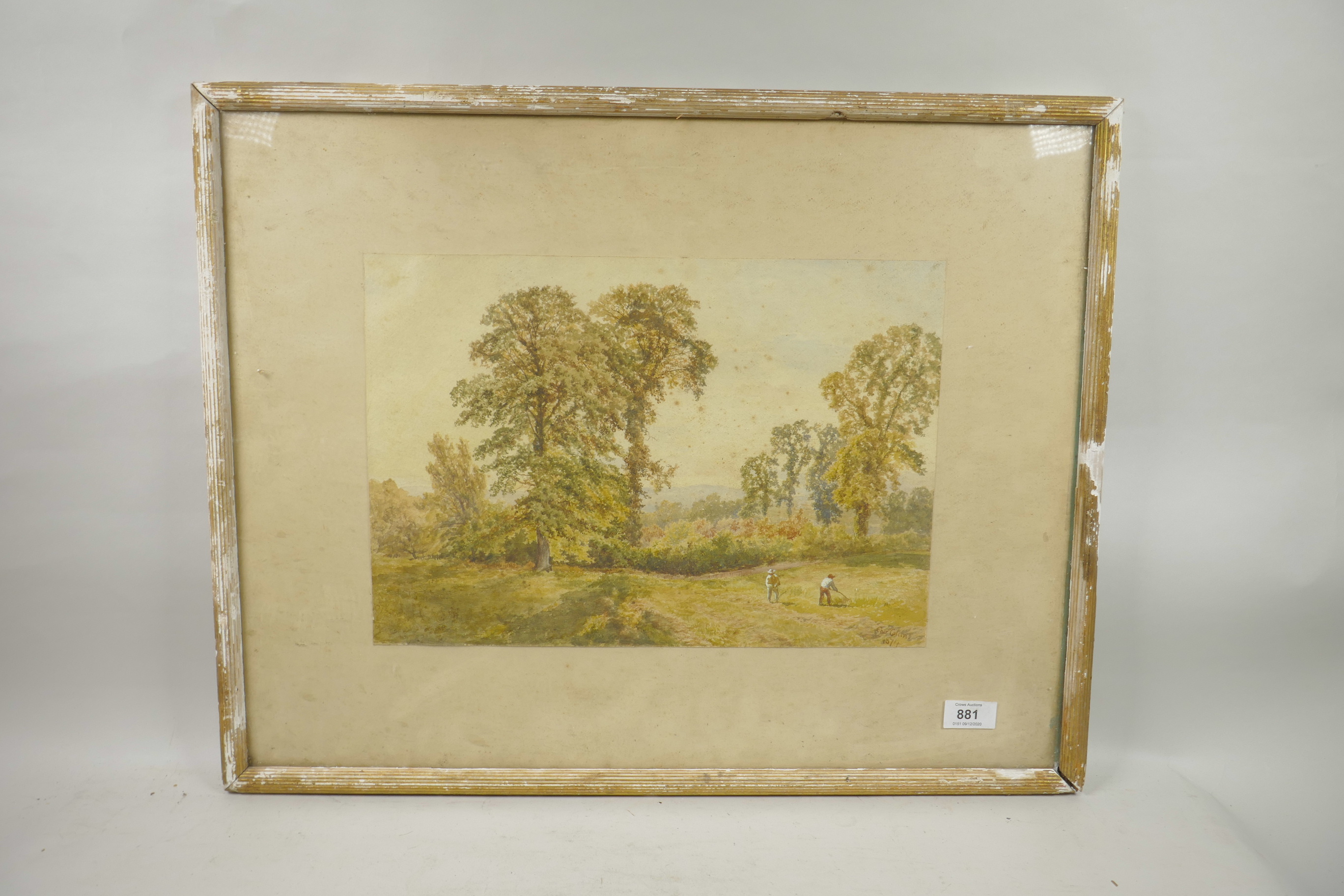 Charles Collins, hay cutting in a field, watercolour, signed and dated 1874, 15" x 11" - Image 2 of 4