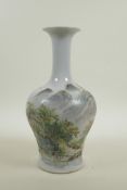 A Chinese Republic porcelain vase with famille verte mountain landscape decoration, 6 character mark