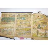 Three vintage educational scrolls, 'Life in Other Nations', India, Japan and Russia, 26" x 38" (3)