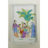 An early C20th Chinese famille verte porcelain tray decorated with women and children in a garden,