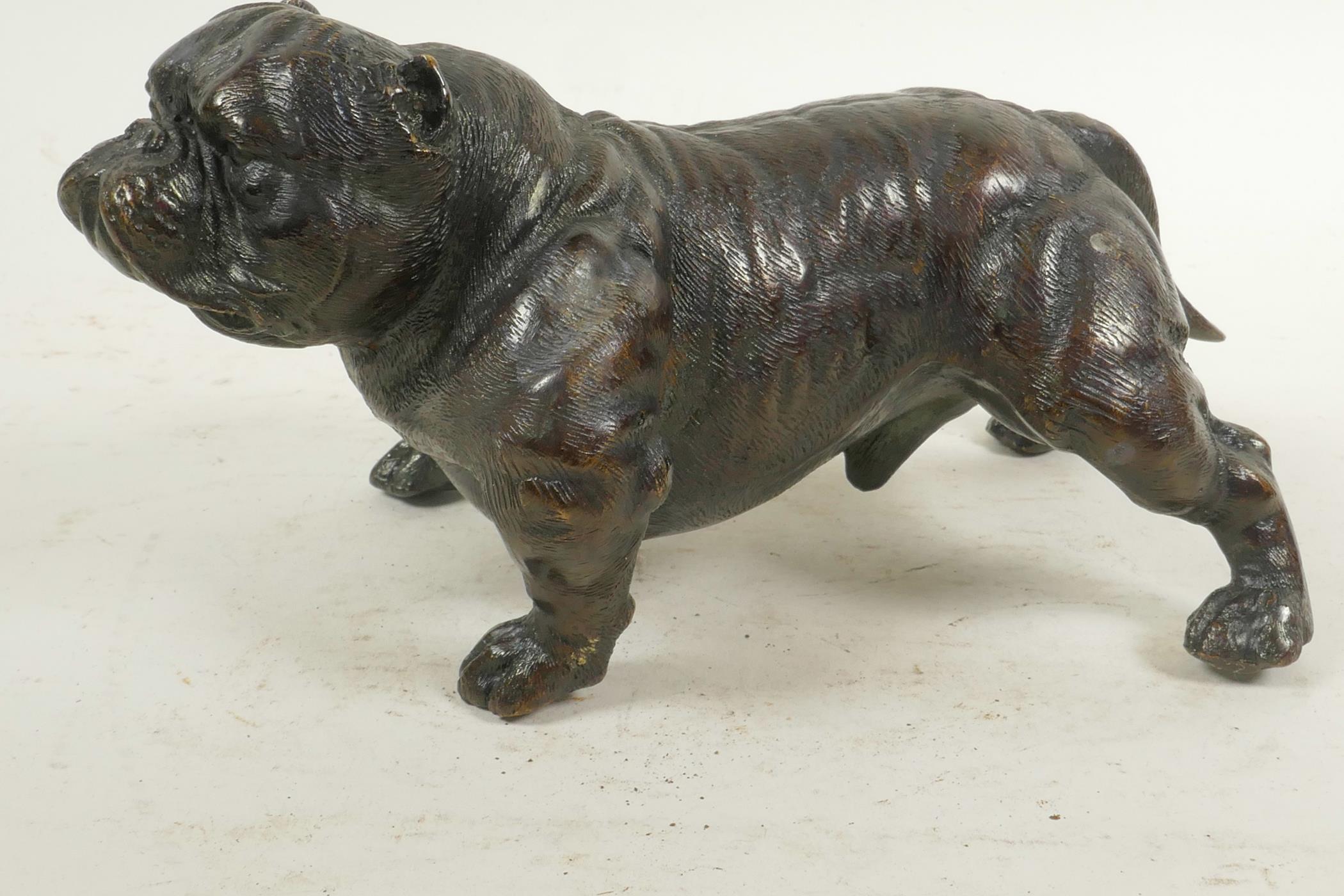 A cast bronze figure of a bulldog, 7½" long