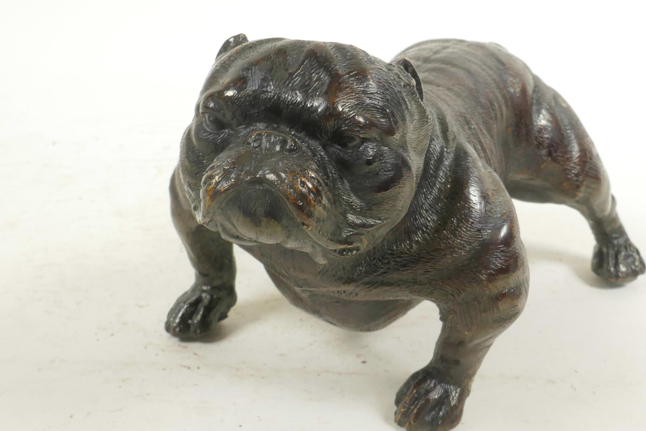 A cast bronze figure of a bulldog, 7½" long - Image 2 of 3