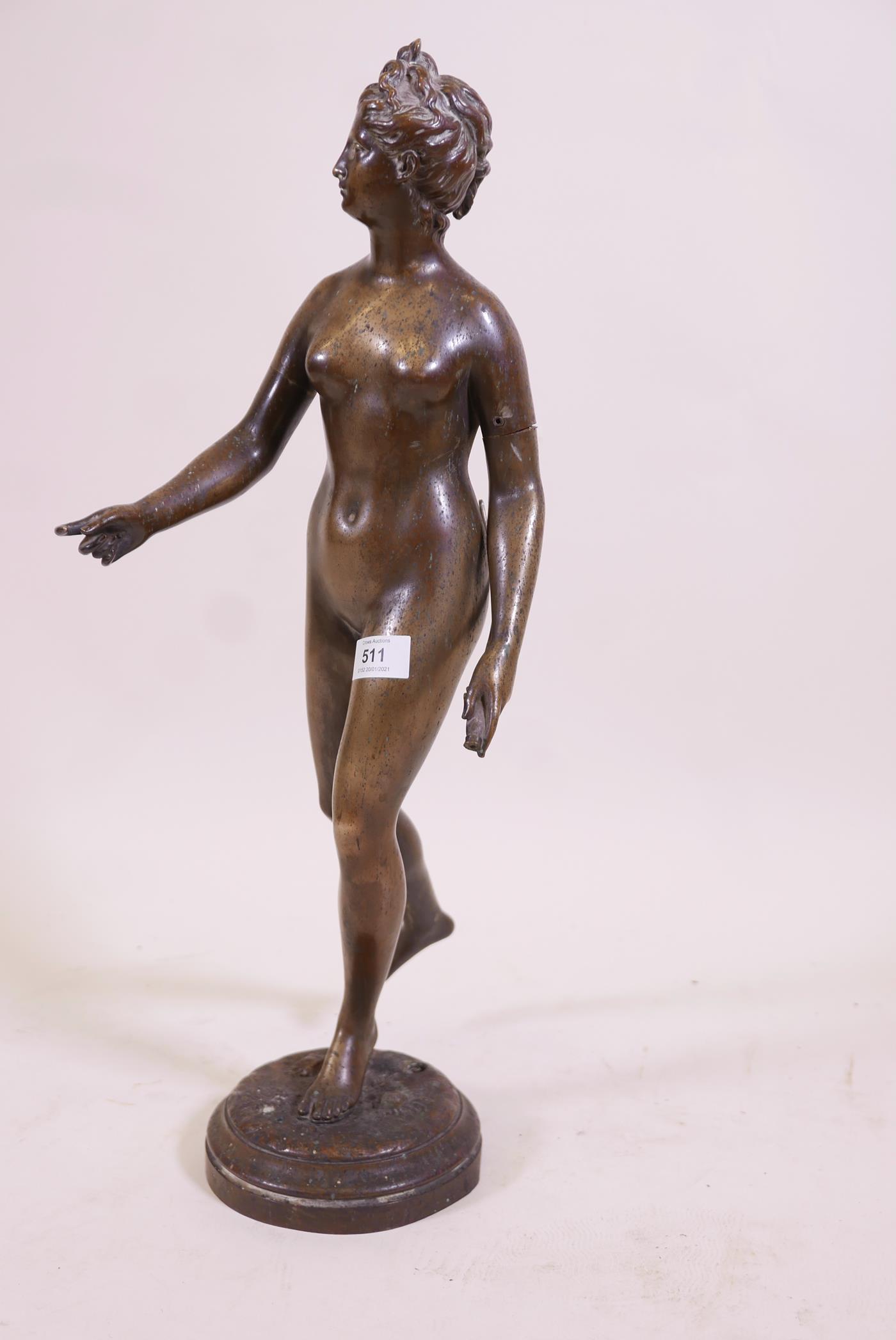 An antique brass figure of Diana the Huntress, after the antique, 24" high - Image 2 of 4