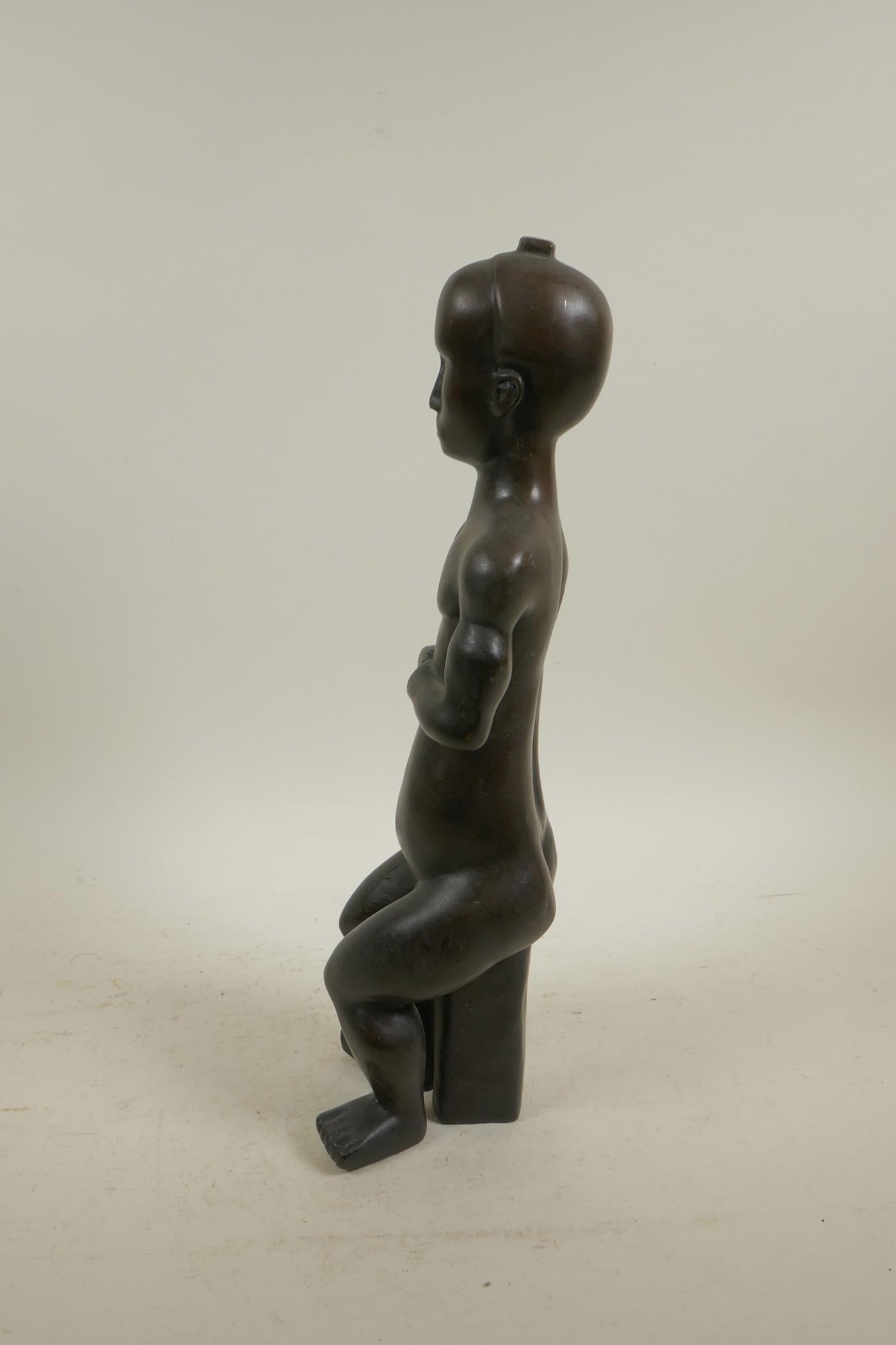 A naive bronze nude figure, 14½" high - Image 3 of 4