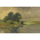 Boatmen on a river , indistinctly inscribed verso, 'Boro.....Daubigny', 9½" x 13"