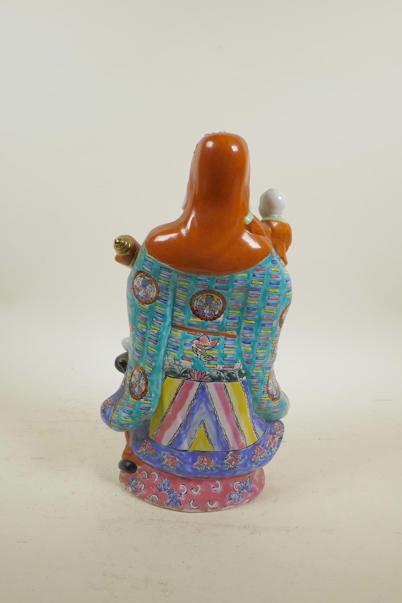 A Chinese polychrome porcelain figure of an emperor, 14" high - Image 2 of 3