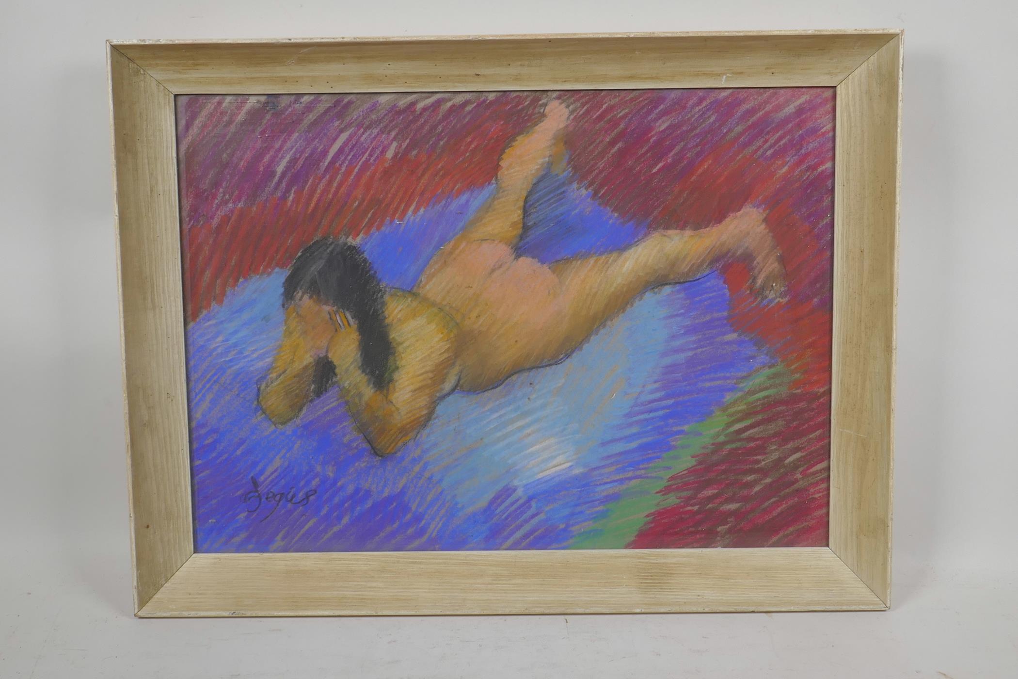 Sketch of a female nude, pastel on paper, 18" x 13" - Image 3 of 5