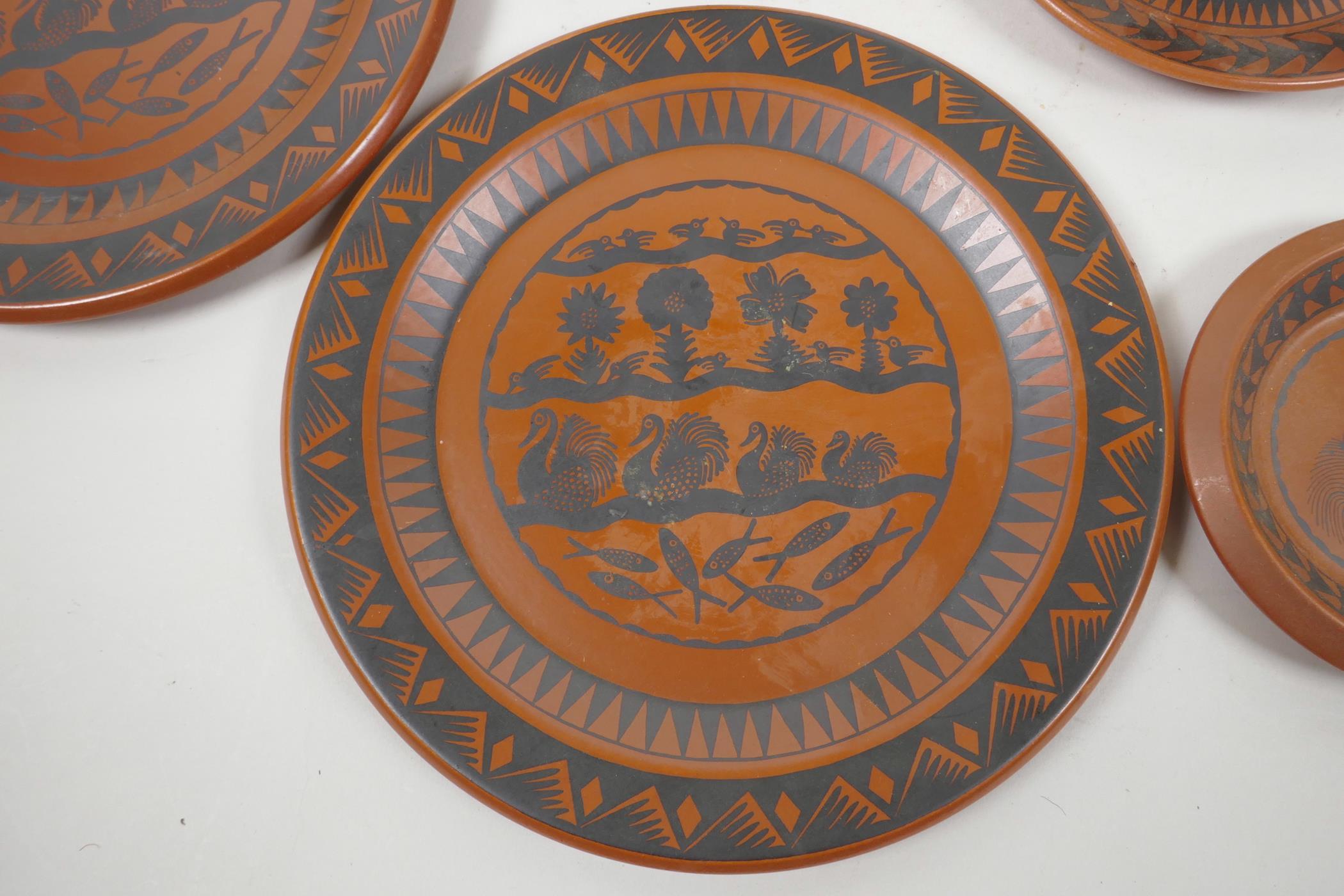 A Royal Worcester Crown Ware designed by Scottie Wilson part tea service comprising serving plate, - Image 2 of 8