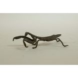 A Japanese Jizai style bronzed metal mantis, 3½" long